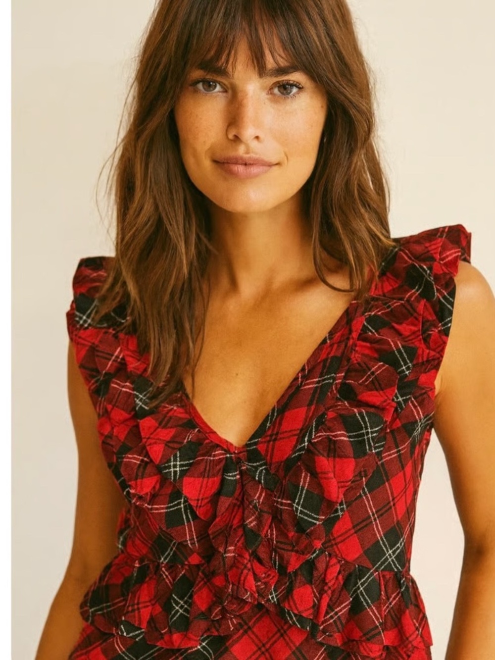 Ralph Lauren Denim & Supply Red Tartan Plaid Sleeveless Ruffle Top Classic
